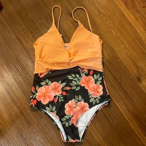 Beautiful, peach flower, bathing suit
